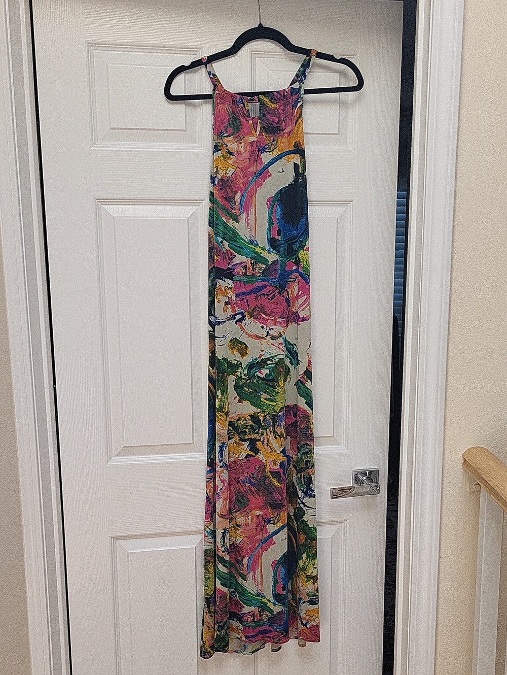Walter 100% Silk Abstract Multicolor Strappy Maxi Dress